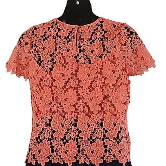 Liz Claiborne Women's Petite Large Coral Lace Short Sleeve Blouse Top NWOT - Picture 5 of 9